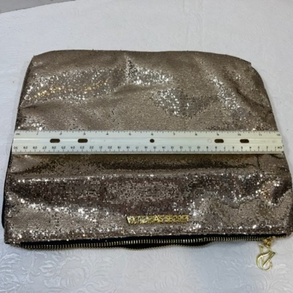 Victoria's Secret Gold Sequin Zip Purse Clutch/Make Up Cosmetic Bag w/Mirror - Picture 4 of 6